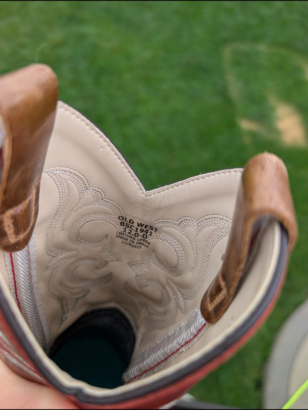 Boys Old West Two-Tone Western Cowboy Boots - Tan & Red - Picture 4 of 5